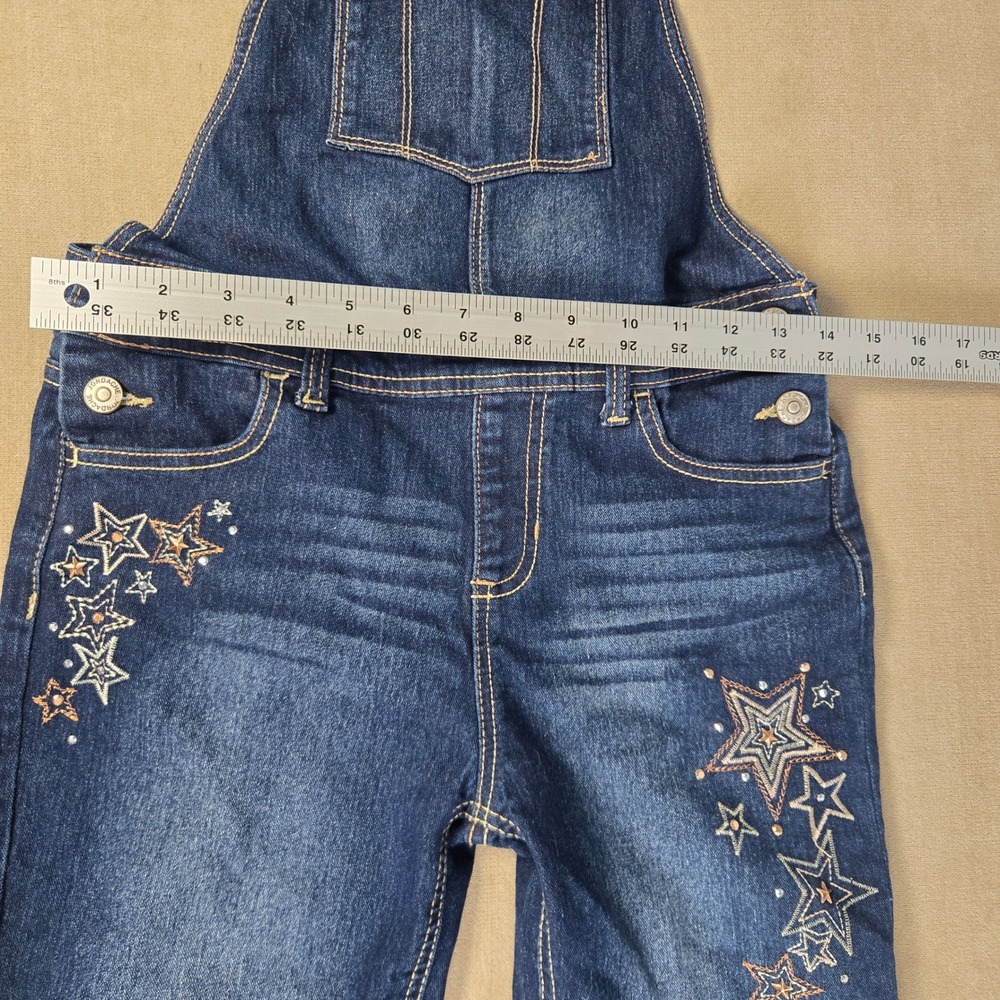 Jordache Girls Overalls Bedazzled Bling Stars Studs Medium Wash Large 10/12 - Picture 6 of 10